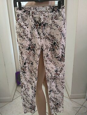 NWOT FREE PEOPLE CORDUROY PANTS FLORAL STRAIGHT LEG CREAM COLOR BASE SZ. 25